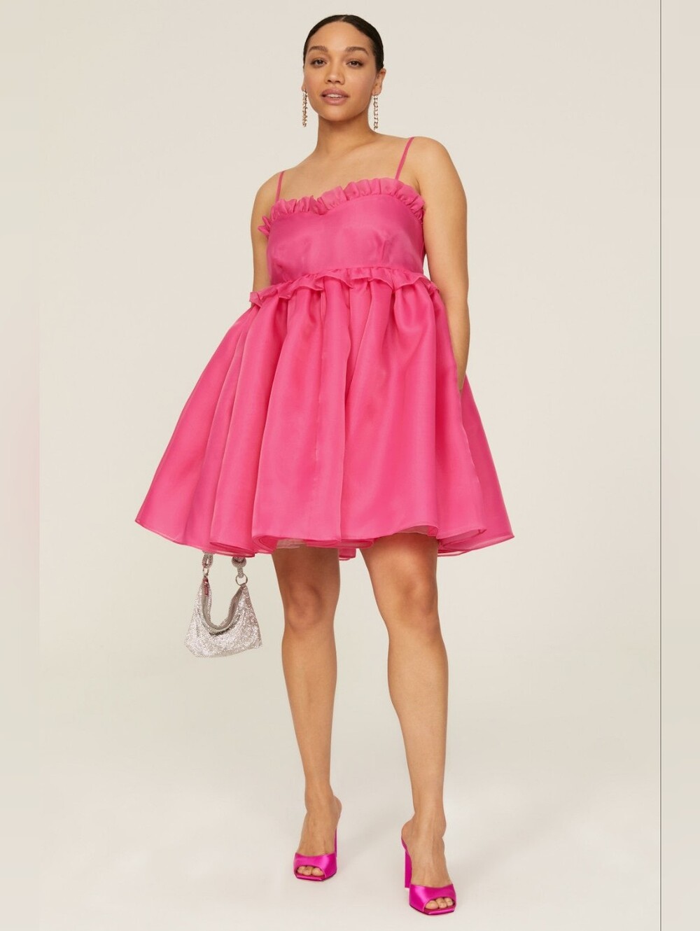 Selkie Hot Pink Ruffle Strap Party Camisole Dress